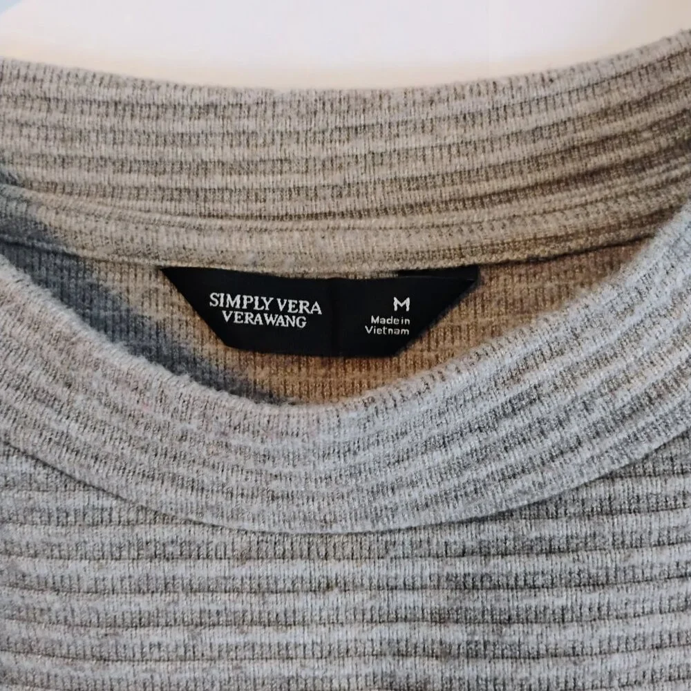 Simply Vera Vera Wang Gray Ribbed Knit Sweatshirt Pullover Size M